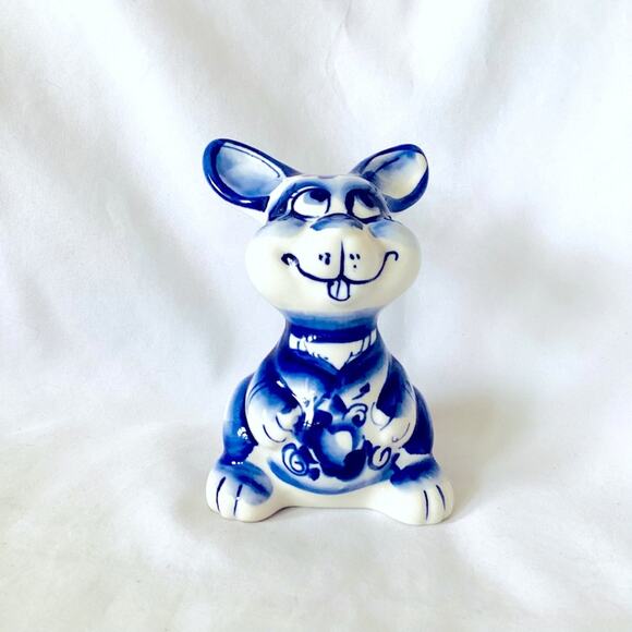 Funny Bunny Porcelain Figurine. Gzhel - Picture 1 of 8